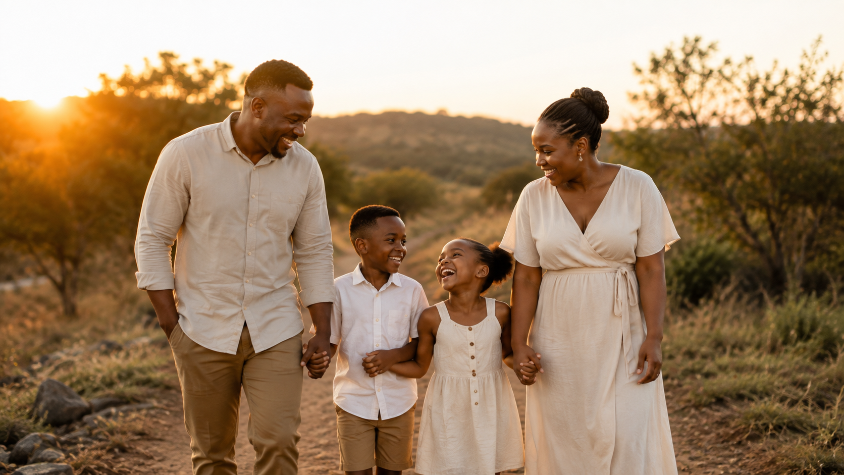 South African family laughing together during a natural outdoor photo session