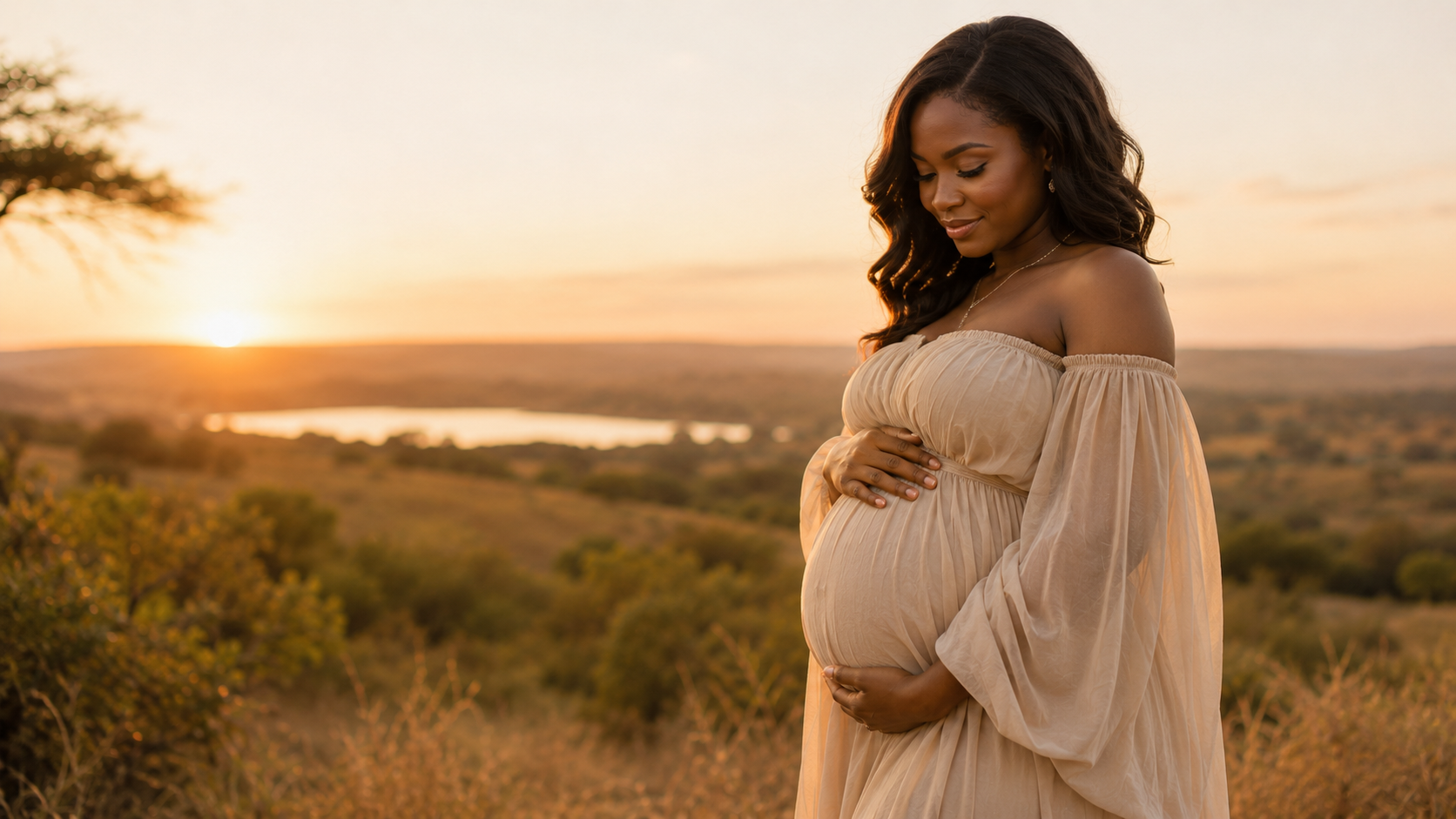 Expecting mother in an elegant outdoor maternity portrait
