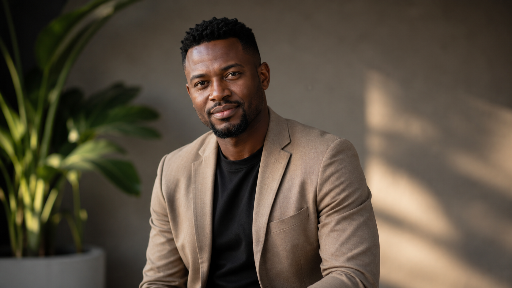 Professional portrait session with a South African subject in soft natural light